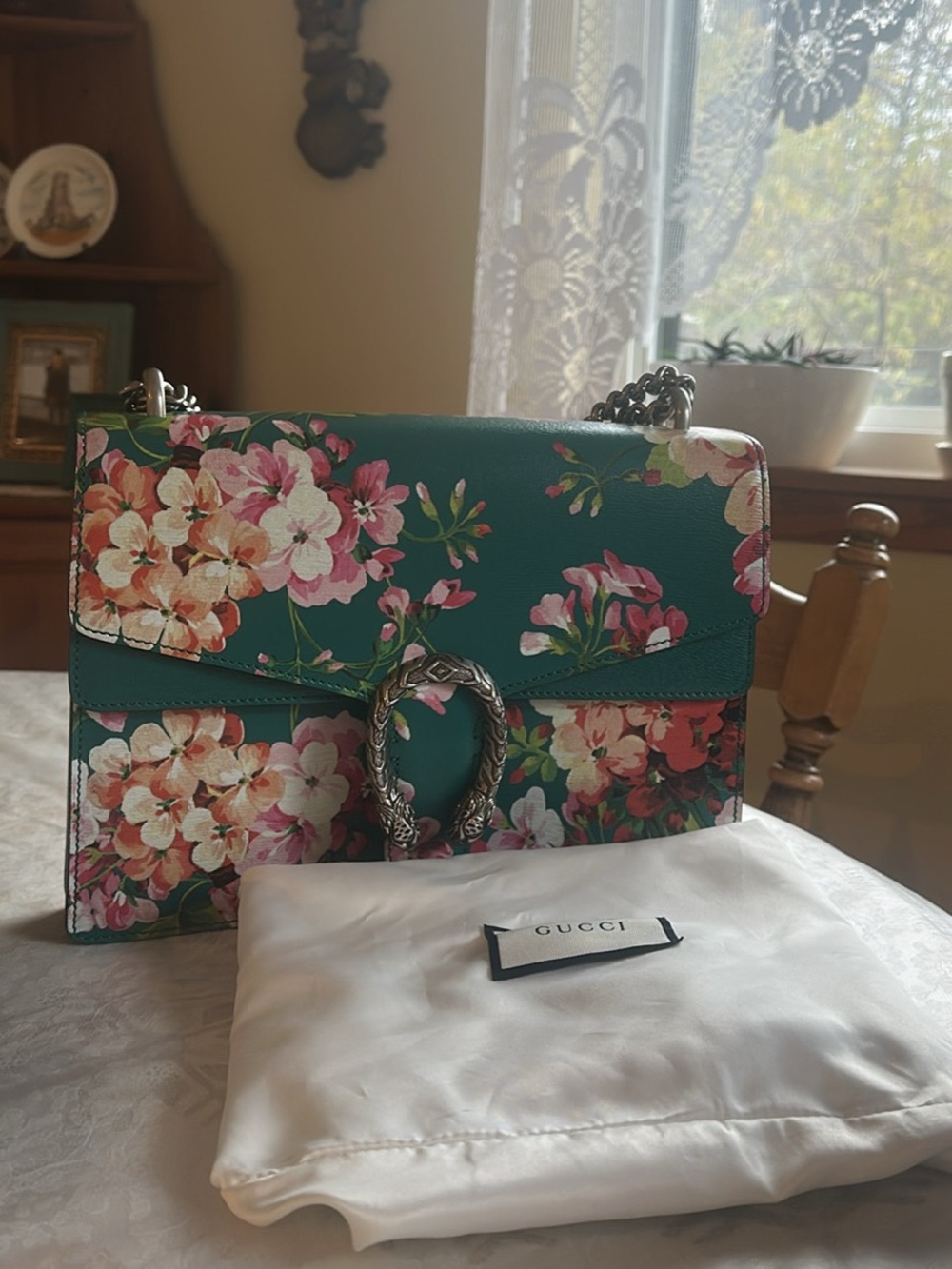 Gucci Dionysus Medium Floral Leather Shoulder Bag in Teal and Pink